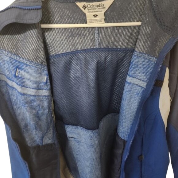 Columbia Men’s Medium Hooded Windbreaker Jacket Navy Gray Packable Nylon - Picture 4 of 12